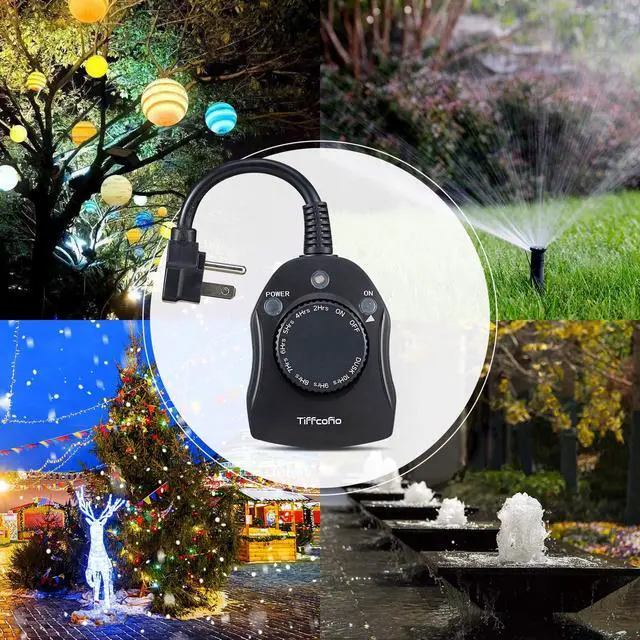 Alt view image 6 of 7 - Outdoor Timer Outlet, Dusk to Dawn Light Sensor Timer Weatherproof, 2 Grounded Outlets for Halloween and Christmas Lights, 15A 1/2HP, ETL Listed