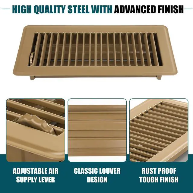 Alt view image 5 of 7 - Floor Register 4x10, 6 Pack Brown Floor Vent Covers | Heavy Duty Steel Walkable Floor Vents,Vent Covers for Home Floor