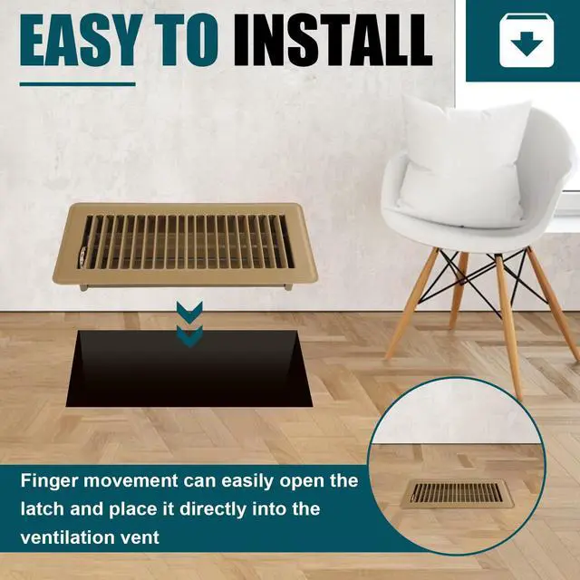 Alt view image 6 of 7 - Floor Register 4x10, 6 Pack Brown Floor Vent Covers | Heavy Duty Steel Walkable Floor Vents,Vent Covers for Home Floor