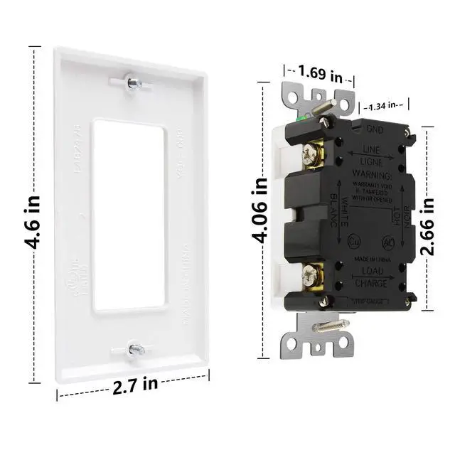 Alt view image 5 of 7 - GFCI Outlet 20 Amp, UL Listed, LED Indicator, Tamper-Resistant, Weather Resistant Receptacle Indoor or Outdoor Use with Decor Wall Plates and Screws