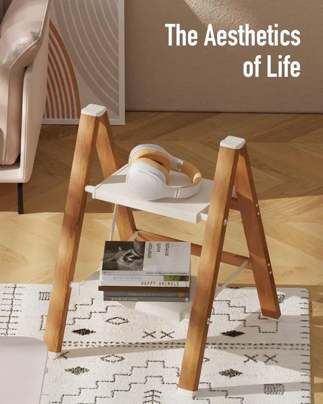 Alt view image 4 of 7 - 2 Step Stool Foldable, Aluminum, Lightweight Step Ladder | Extra-wide anti-slip folding steps with 330 lbs, for home,kitchen,office,outdoor,White & Woodgrain