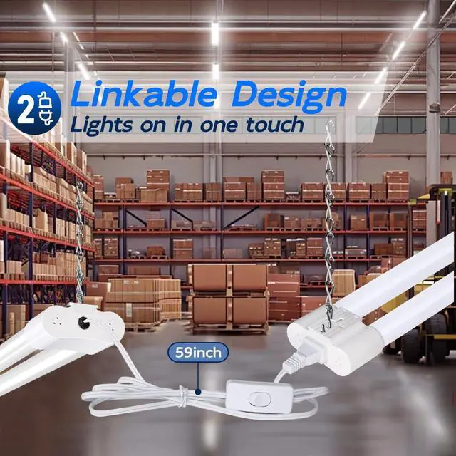 Alt view image 3 of 7 - 4FT Linkable LED Shop Light for Garage,4400LM,5000K Daylight | 42W Utility Linkable Shop Light Fixture LED Workbench Shop Light with Plug, Hanging or Surface Mount,White - ETL,2 Pack