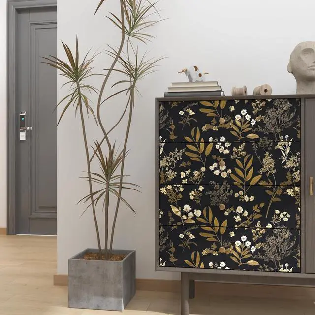 Alt view image 2 of 7 - Vintage Floral Peel and Stick Wallpaper 17.5"x 393", Gold Black | Self Adhesive/Removable/Waterproof/Thick Vinyl Contact Paper for Bathroom Bedroom Shelf Cabinet Drawer,Prepasted,Easy Peel
