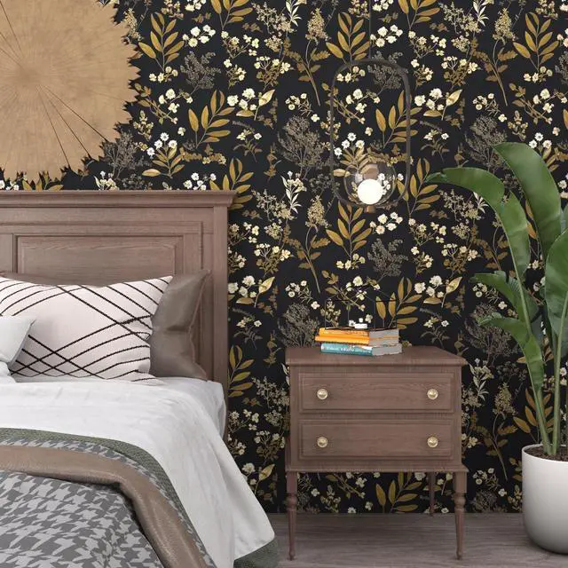 Alt view image 5 of 7 - Vintage Floral Peel and Stick Wallpaper 17.5"x 393", Gold Black | Self Adhesive/Removable/Waterproof/Thick Vinyl Contact Paper for Bathroom Bedroom Shelf Cabinet Drawer,Prepasted,Easy Peel