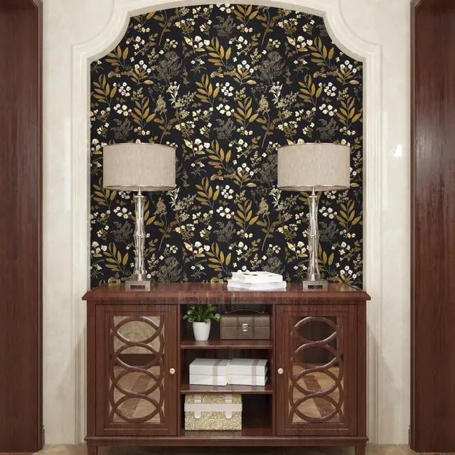 Alt view image 7 of 7 - Vintage Floral Peel and Stick Wallpaper 17.5"x 393", Gold Black | Self Adhesive/Removable/Waterproof/Thick Vinyl Contact Paper for Bathroom Bedroom Shelf Cabinet Drawer,Prepasted,Easy Peel