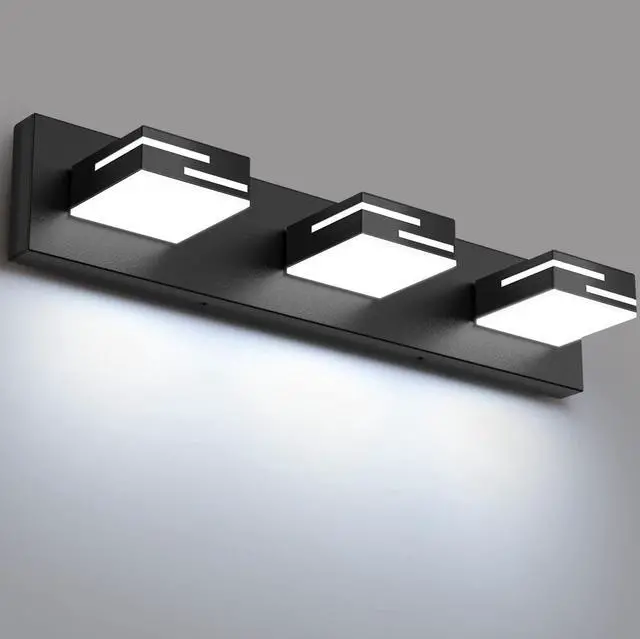 Main image of LED Modern Bathroom Vanity Light Fixtures, Dimmable Matte Black Vanity Lights for Bathroom Lighting Fixtures Over Mirror, with 360° Rotatable Acrylic Heads 3-Light 22-inch (Cool White 6000K)