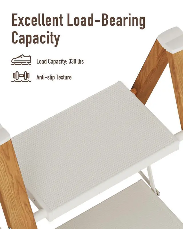Alt view image 7 of 7 - 2 Step Stool Foldable, Aluminum, Lightweight Step Ladder | Extra-wide anti-slip folding steps with 330 lbs, for home,kitchen,office,outdoor,White & Woodgrain