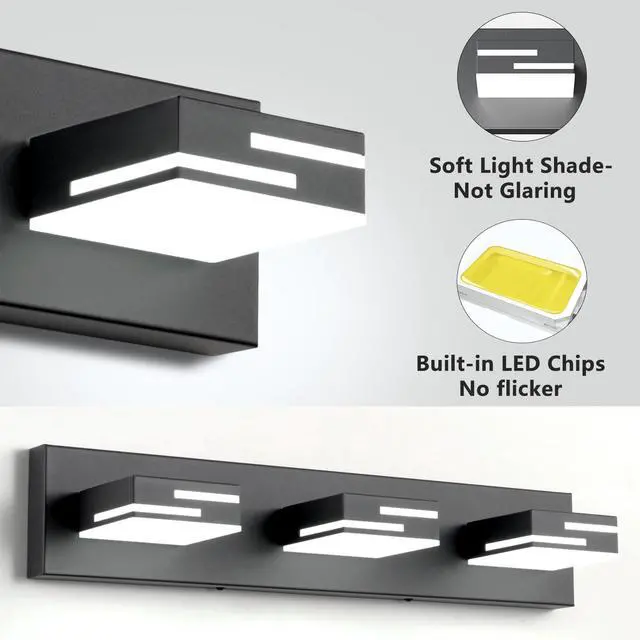 Alt view image 2 of 7 - LED Modern Bathroom Vanity Light Fixtures, Dimmable Matte Black Vanity Lights for Bathroom Lighting Fixtures Over Mirror, with 360° Rotatable Acrylic Heads 3-Light 22-inch (Cool White 6000K)