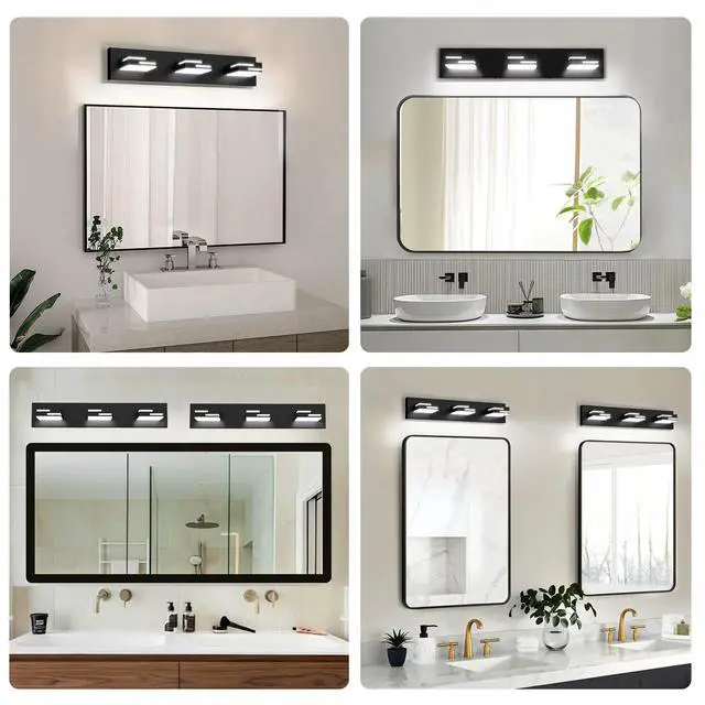 Alt view image 3 of 7 - LED Modern Bathroom Vanity Light Fixtures, Dimmable Matte Black Vanity Lights for Bathroom Lighting Fixtures Over Mirror, with 360° Rotatable Acrylic Heads 3-Light 22-inch (Cool White 6000K)