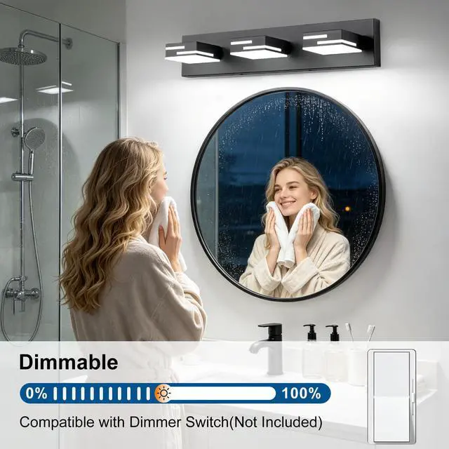Alt view image 5 of 7 - LED Modern Bathroom Vanity Light Fixtures, Dimmable Matte Black Vanity Lights for Bathroom Lighting Fixtures Over Mirror, with 360° Rotatable Acrylic Heads 3-Light 22-inch (Cool White 6000K)