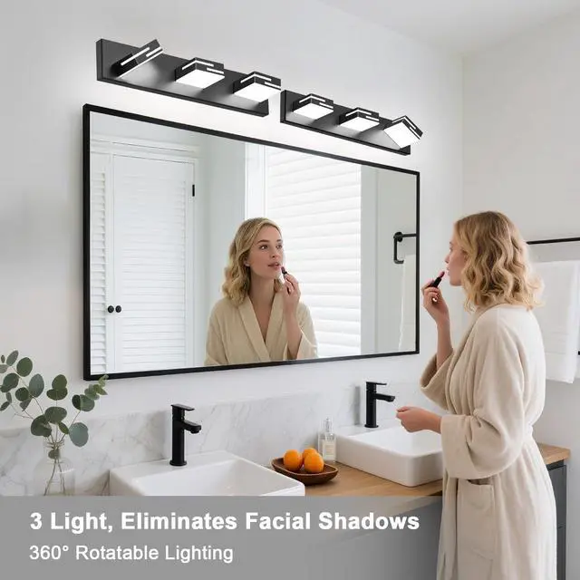 Alt view image 7 of 7 - LED Modern Bathroom Vanity Light Fixtures, Dimmable Matte Black Vanity Lights for Bathroom Lighting Fixtures Over Mirror, with 360° Rotatable Acrylic Heads 3-Light 22-inch (Cool White 6000K)