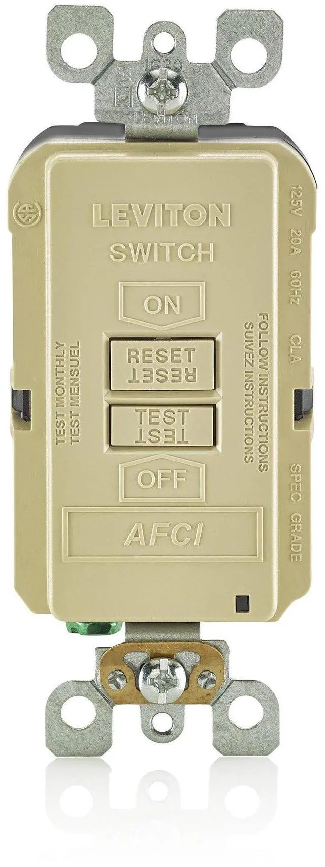 Main image of Blank Face AFCI, 20 Amp, Self Test, LED Indicator Light, Provides AFCI Protection Where an Outlet is not Needed, AFRBF-I, Ivory