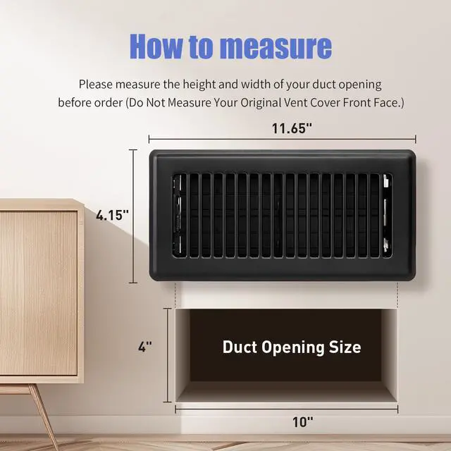 Alt view image 3 of 7 - Floor Register 4x10, Floor Vent Covers for Home Floor, Sidewall, Heavy Duty Steel Walkable Floor Grates, Adjustable Air Vent Covers Rust Proof Finish, 4" x 10'' Floor Vent, 6 Pack, Black