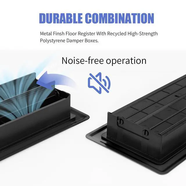 Alt view image 4 of 7 - Floor Register 4x10, Floor Vent Covers for Home Floor, Sidewall, Heavy Duty Steel Walkable Floor Grates, Adjustable Air Vent Covers Rust Proof Finish, 4" x 10'' Floor Vent, 6 Pack, Black