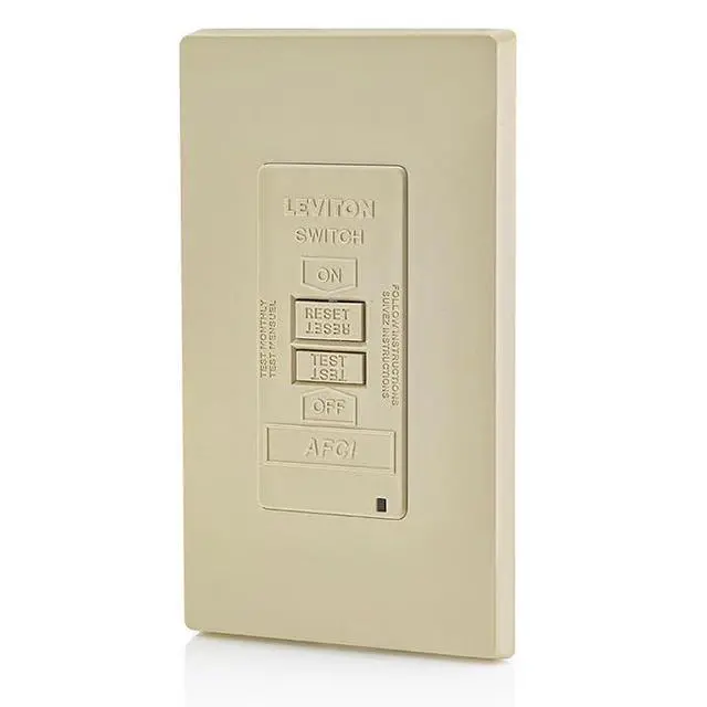 Alt view image 6 of 6 - Blank Face AFCI, 20 Amp, Self Test, LED Indicator Light, Provides AFCI Protection Where an Outlet is not Needed, AFRBF-I, Ivory