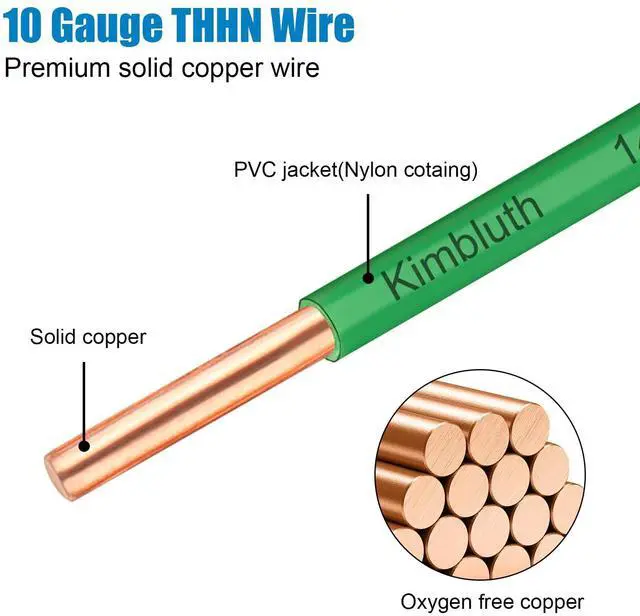Alt view image 2 of 6 - THHN Wire 10 Gauge 25 FT OFC Electrical Wire, 10 AWG Solid Copper Wire Rated up to 600V Building Wire Nylon Jacket for Residential, CNC, Ground, Industrial (10 Gauge, Green)