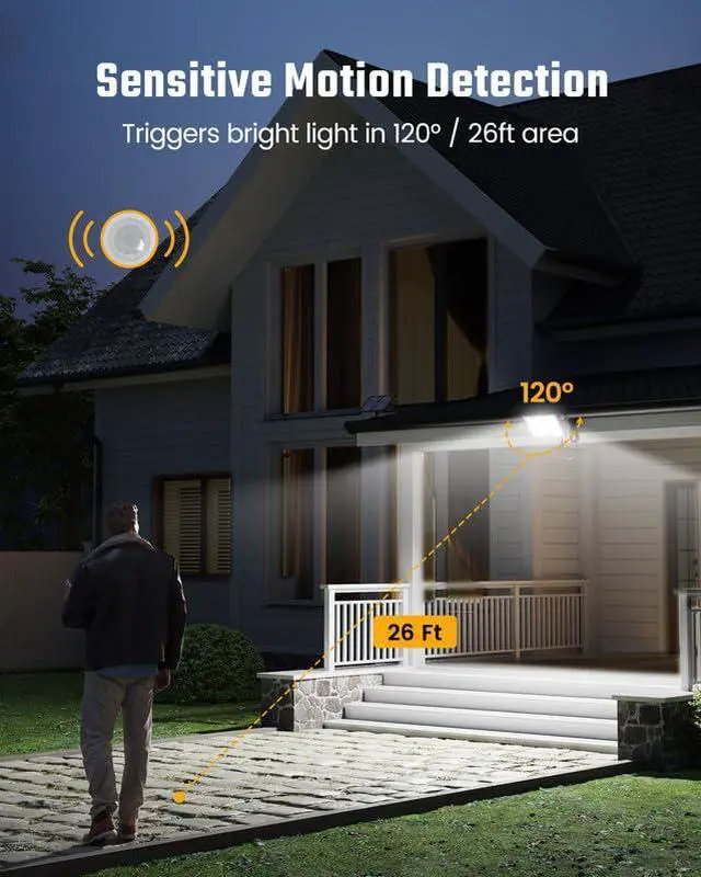 Alt view image 6 of 7 - Solar Outside Lights with 113 Bright LEDs 7000K with 16ft Cable | 2 Pack, 3 Modes Motion Sensor Outdoor Flood Lights Dusk to Dawn, IP65 Waterproof, Security for Garden Barn Porch Patio