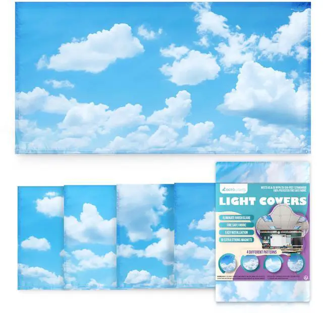 Main image of Fluorescent Light Covers for Ceiling Lights Classroom Magnetic Cloud 4pk | Reduces fluorescent/LED glare and eye strain; Easy magnetic install for classrooms/offices; NFPA 701 fire safety rated