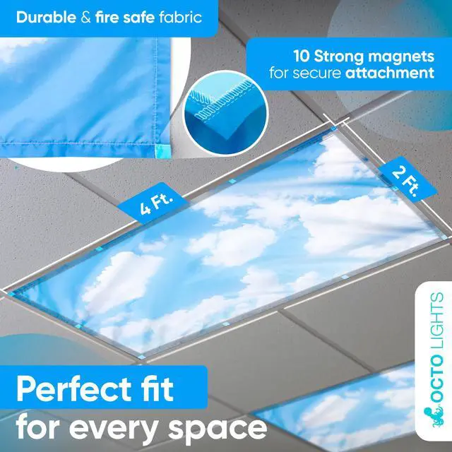 Alt view image 2 of 7 - Fluorescent Light Covers for Ceiling Lights Classroom Magnetic Cloud 4pk | Reduces fluorescent/LED glare and eye strain; Easy magnetic install for classrooms/offices; NFPA 701 fire safety rated