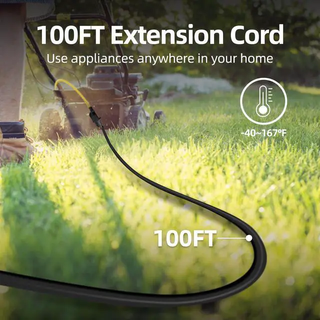 Alt view image 2 of 7 - Indoor Outdoor Extension Cord Waterproof, 100 Feet 3 Prong Power Cord for Home and Garden, 16 AWG, 10A/1250W, ETL Listed