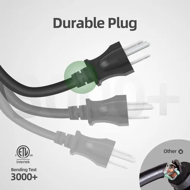 Alt view image 4 of 7 - Indoor Outdoor Extension Cord Waterproof, 100 Feet 3 Prong Power Cord for Home and Garden, 16 AWG, 10A/1250W, ETL Listed