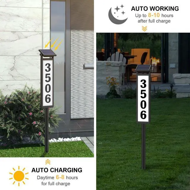 Alt view image 2 of 7 - Solar Lighted Illuminated Address Sign, House Numbers for Outside Yard Home | LED Numbers Plaque Outdoor Waterproof Aluminum, Black