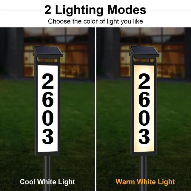 Alt view image 3 of 7 - Solar Lighted Illuminated Address Sign, House Numbers for Outside Yard Home | LED Numbers Plaque Outdoor Waterproof Aluminum, Black