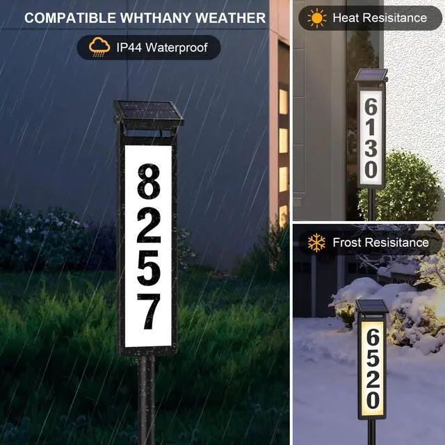Alt view image 4 of 7 - Solar Lighted Illuminated Address Sign, House Numbers for Outside Yard Home | LED Numbers Plaque Outdoor Waterproof Aluminum, Black