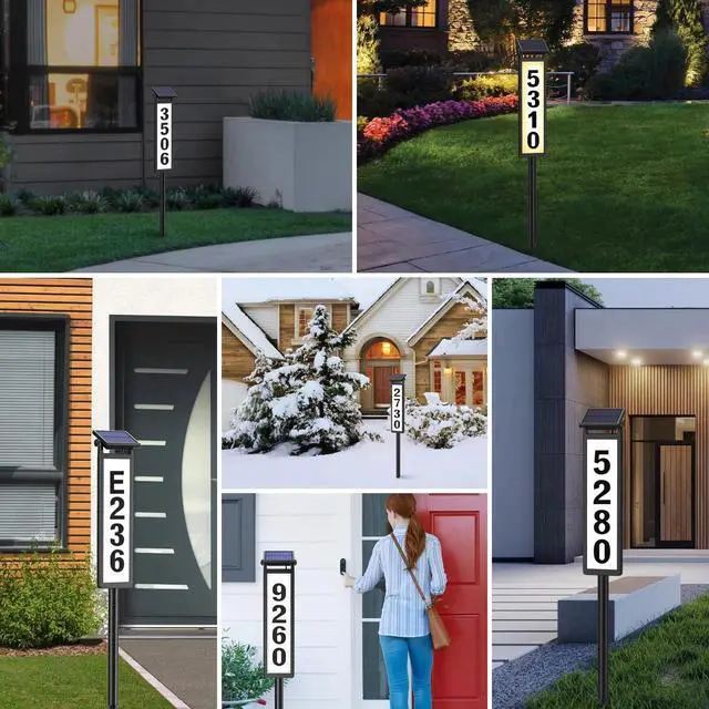 Alt view image 7 of 7 - Solar Lighted Illuminated Address Sign, House Numbers for Outside Yard Home | LED Numbers Plaque Outdoor Waterproof Aluminum, Black