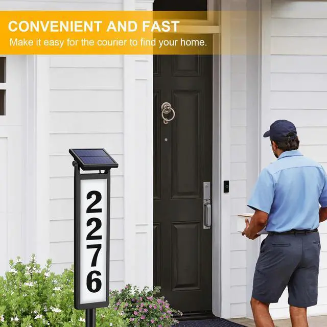 Alt view image 6 of 7 - Solar Lighted Illuminated Address Sign, House Numbers for Outside Yard Home | LED Numbers Plaque Outdoor Waterproof Aluminum, Black
