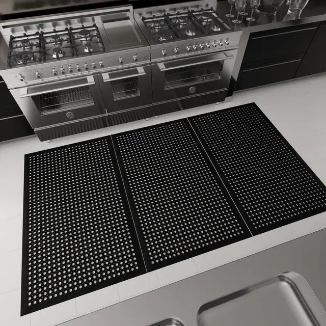 Alt view image 2 of 7 - Heavy Duty Rubber Floor Mat Non-Slip, Waterproof, Easy to Clean Anti-Fatigue Mat for Commercial Kitchens, Restaurants, Workshops Oil Resistant, Hose Washable 36" x 60", Black