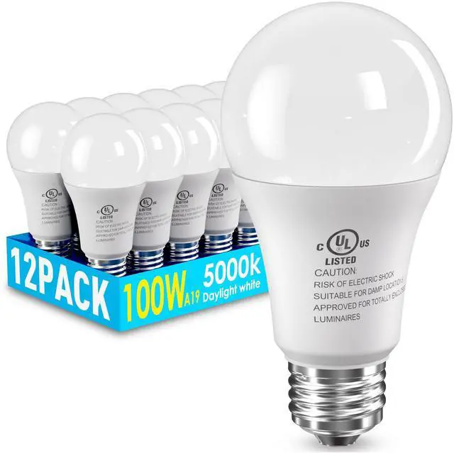 Main image of 12 Pack LED Light Bulbs 100 Watt Equivalent, A19 5000K Daylight White | 15W Super Bright White Light 1500 LM, E26 Standard No Flicker Energy Saving Lamp Bulb for Home, Bedroom, Office, Non-Dimmable