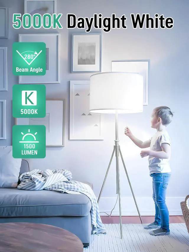 Alt view image 5 of 7 - 12 Pack LED Light Bulbs 100 Watt Equivalent, A19 5000K Daylight White | 15W Super Bright White Light 1500 LM, E26 Standard No Flicker Energy Saving Lamp Bulb for Home, Bedroom, Office, Non-Dimmable