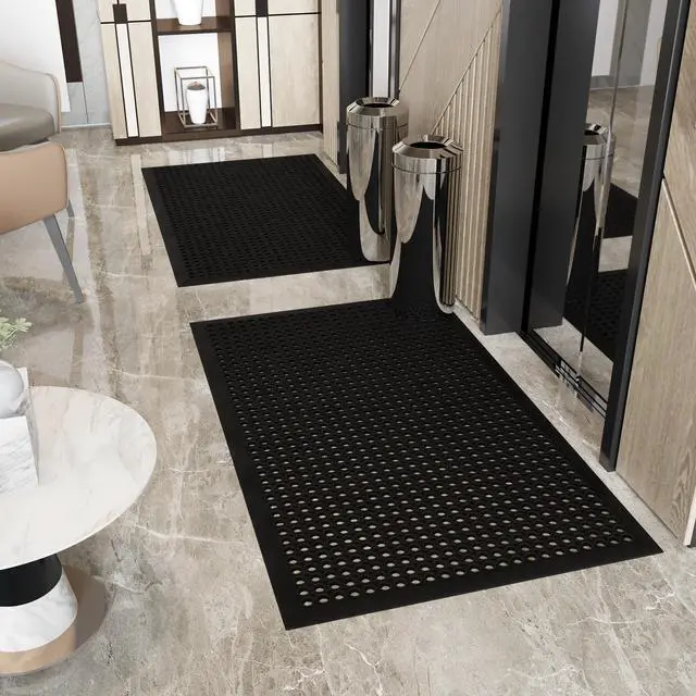 Alt view image 4 of 7 - Heavy Duty Rubber Floor Mat Non-Slip, Waterproof, Easy to Clean Anti-Fatigue Mat for Commercial Kitchens, Restaurants, Workshops Oil Resistant, Hose Washable 36" x 60", Black