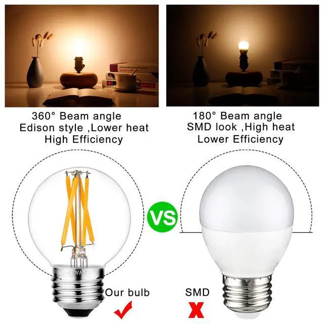 Alt view image 2 of 7 - G16.5 Edison Bulbs,E26 Led Bulb 60 watt,Warm White 2700K,Clear | Dimmable,6w=60 watt light bulbs,600lm,AC120V,360°,ETL,No Flicker,Globe Light Bulbs for Pendant,Chandeliers,Vanity,Desk,6Pack