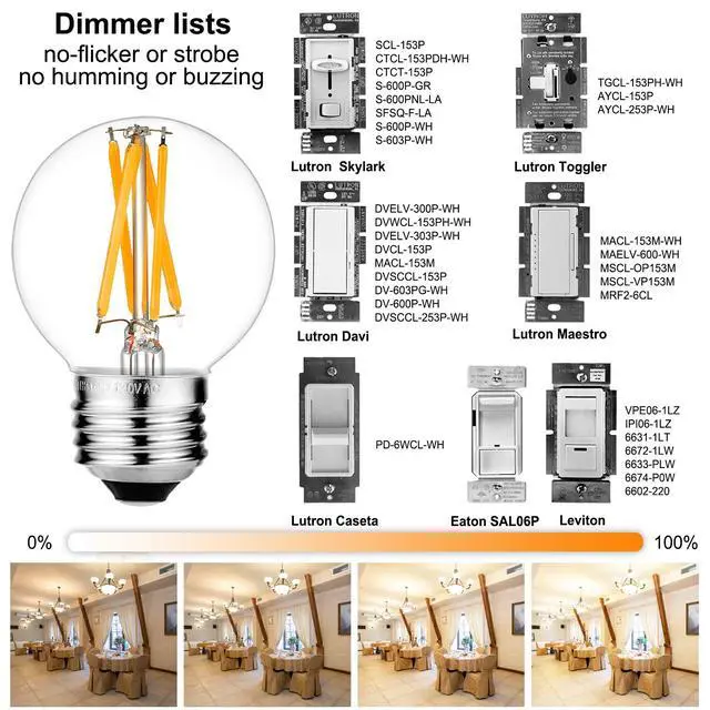 Alt view image 3 of 7 - G16.5 Edison Bulbs,E26 Led Bulb 60 watt,Warm White 2700K,Clear | Dimmable,6w=60 watt light bulbs,600lm,AC120V,360°,ETL,No Flicker,Globe Light Bulbs for Pendant,Chandeliers,Vanity,Desk,6Pack