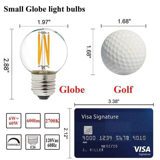 Alt view image 5 of 7 - G16.5 Edison Bulbs,E26 Led Bulb 60 watt,Warm White 2700K,Clear | Dimmable,6w=60 watt light bulbs,600lm,AC120V,360°,ETL,No Flicker,Globe Light Bulbs for Pendant,Chandeliers,Vanity,Desk,6Pack