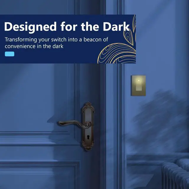 Alt view image 2 of 7 - Lighted Decorator Switch, Frameless Paddle Light Switch, 15A | Locator Light, UL Listed, Matte Gold, Grounding Screw, Polycarbonate Thermoplastic, Guide Light