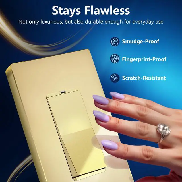 Alt view image 4 of 7 - Lighted Decorator Switch, Frameless Paddle Light Switch, 15A | Locator Light, UL Listed, Matte Gold, Grounding Screw, Polycarbonate Thermoplastic, Guide Light