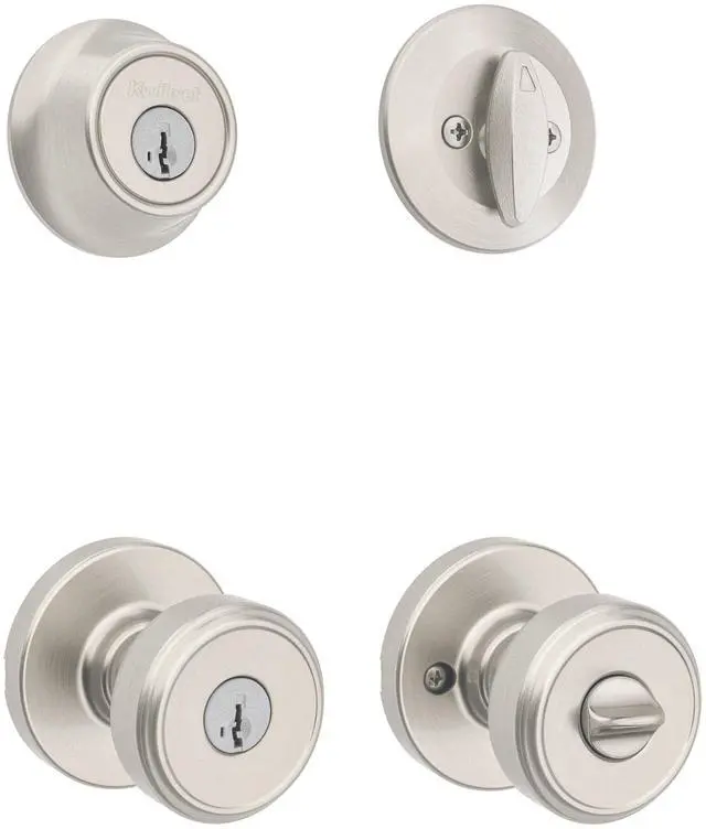 Main image of Maven Front Door Lock Handle and Deadbolt Set, Entry Handleset Round Exterior with Interior Door Knob, Secure Locking Deadbolt, Satin Nickel, with Microban Protection