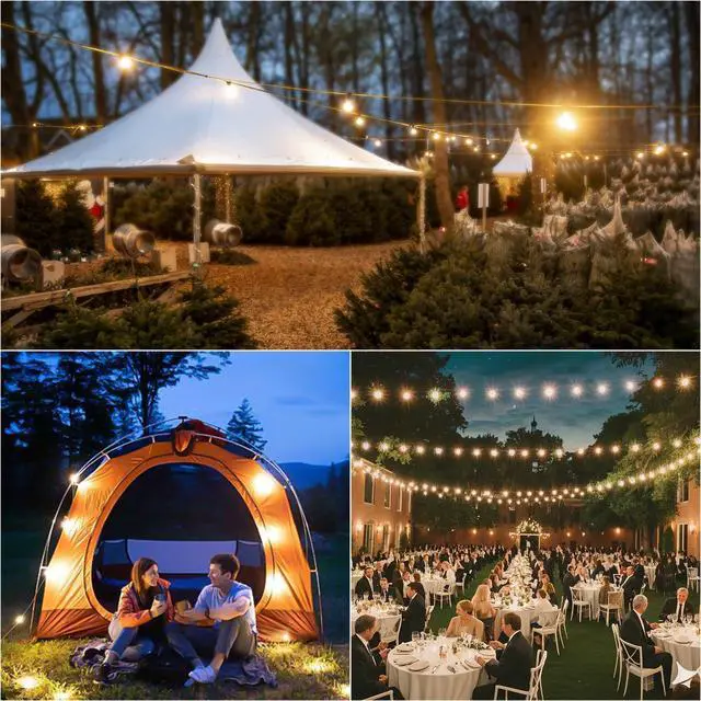 Alt view image 4 of 6 - 60FT Solar String Lights Outdoor Waterproof with Remote,Shatterproof ST38 20 LED Bulbs,2700K Dimmable Solar Lights Outdoor,Outside Hanging Lights for Patio,Garden,Camping,Deck,Backyard Decor