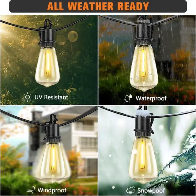 Alt view image 3 of 6 - 60FT Solar String Lights Outdoor Waterproof with Remote,Shatterproof ST38 20 LED Bulbs,2700K Dimmable Solar Lights Outdoor,Outside Hanging Lights for Patio,Garden,Camping,Deck,Backyard Decor