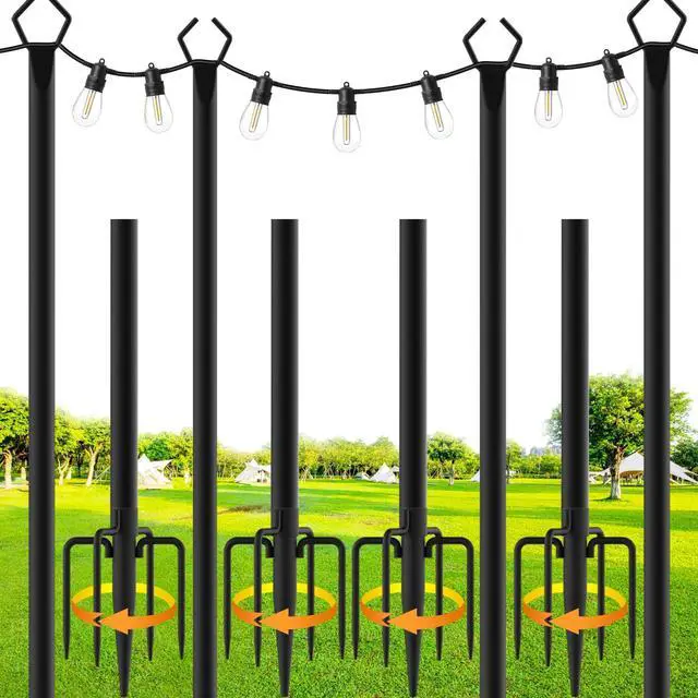 Main image of 4 Pack String Light Poles,10 Ft Metal Poles with Fork for Outdoor String Lights,Outdoor Light Poles with Fork,Poles/Post/Stand for Outside,Patio,Deck,Backyard,Garden Wedding,Party