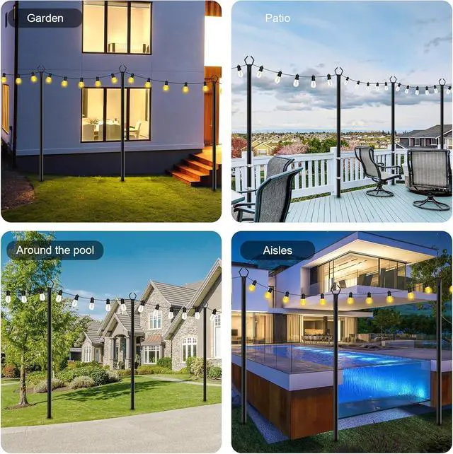 Alt view image 2 of 7 - 4 Pack String Light Poles,10 Ft Metal Poles with Fork for Outdoor String Lights,Outdoor Light Poles with Fork,Poles/Post/Stand for Outside,Patio,Deck,Backyard,Garden Wedding,Party