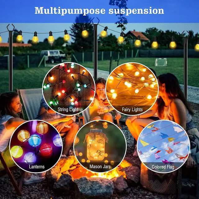 Alt view image 3 of 7 - 4 Pack String Light Poles,10 Ft Metal Poles with Fork for Outdoor String Lights,Outdoor Light Poles with Fork,Poles/Post/Stand for Outside,Patio,Deck,Backyard,Garden Wedding,Party