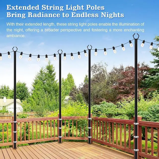 Alt view image 4 of 7 - 4 Pack String Light Poles,10 Ft Metal Poles with Fork for Outdoor String Lights,Outdoor Light Poles with Fork,Poles/Post/Stand for Outside,Patio,Deck,Backyard,Garden Wedding,Party