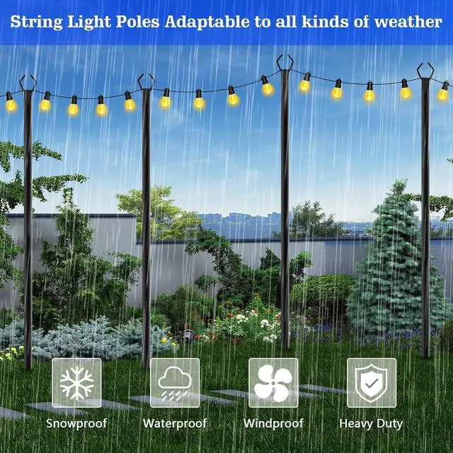 Alt view image 5 of 7 - 4 Pack String Light Poles,10 Ft Metal Poles with Fork for Outdoor String Lights,Outdoor Light Poles with Fork,Poles/Post/Stand for Outside,Patio,Deck,Backyard,Garden Wedding,Party