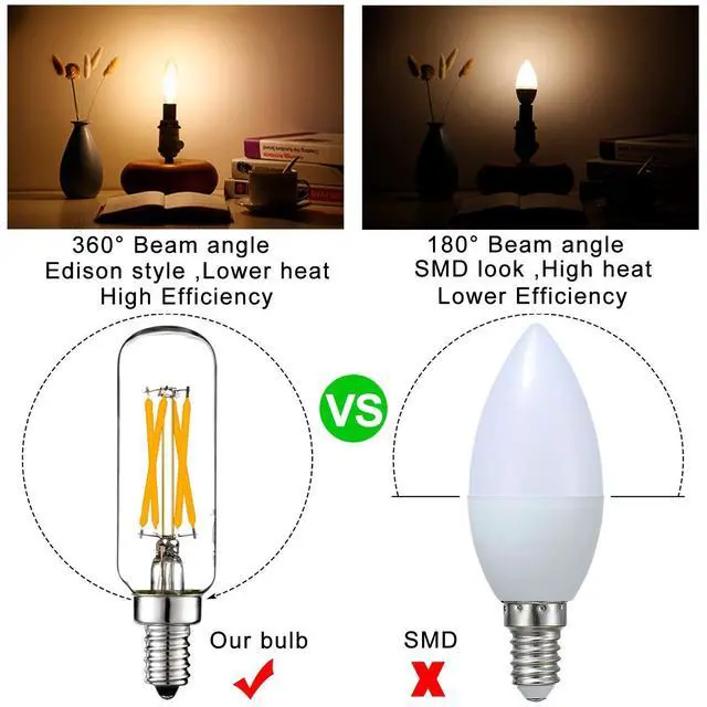 Alt view image 2 of 7 - E12 T6 Candelabra Light Bulbs 60 Watt,Dimmable,Warm White 2700K | 6W=60W,600lm,AC120V,360°,ETL,No flicker,E12 LED bulb,T25 bulb for Chandelier light bulbs,Ceiling Fan bulb,Wall sconces,6Pack