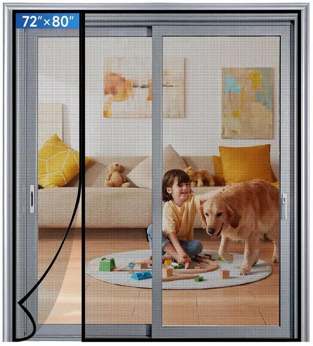 Main image of Magnetic Screen Door Mesh Left Right Side Opening Upgraded PET Material Mesh Stronger Than Fiberglass and Polyester,Keep Bugs Out,Pet & Kid Friendly Screen Size 74'' X 82''