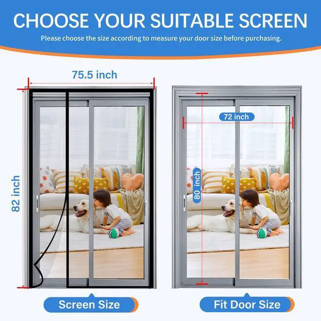 Alt view image 2 of 7 - Magnetic Screen Door Mesh Left Right Side Opening Upgraded PET Material Mesh Stronger Than Fiberglass and Polyester,Keep Bugs Out,Pet & Kid Friendly Screen Size 74'' X 82''